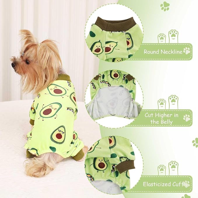 Kosiyi Dog Pajamas Small Sized Dog Girl Boy Puppy Clothes, Stretch Fleece Winter Spring Outfit, Lightweight Velvet Pet Jumpsuit, Pjs, Onesies Doggy Apparel, Avocado, XS