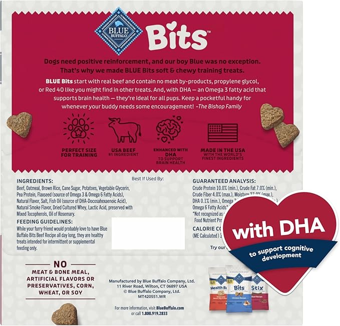 Blue Buffalo Bits Natural Soft Moist To Go Dog Training Treats Beef Recipe 1-oz Bags (Pack of 12)