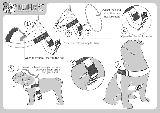 BULLHUG Adjustable Dog Harness– No Pull, No Choke – for English Bulldogs, French Bulldogs, Pugs & Broad-Chested Breeds – Easy, Safe Walks (Heart Beat, Large)