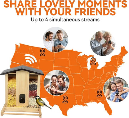 Intoo Lifes Smart Bird Feeder with Camera Solar Powered for Outdoors - 2.5K HD Wireless Birds Watching Camera, AI Identify Species,Auto Capture Birds Videos.Ideal Gift for Christmas，Bird Lover，Mom