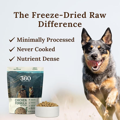 360 Pet Nutrition Freeze-Dried Raw Dog Food – Chicken Recipe with Liver & Organs, High Protein, Omega-3s, Fruits, Veggies & Superfoods, Grain-Free, No Fillers, 1 lb – Made in USA