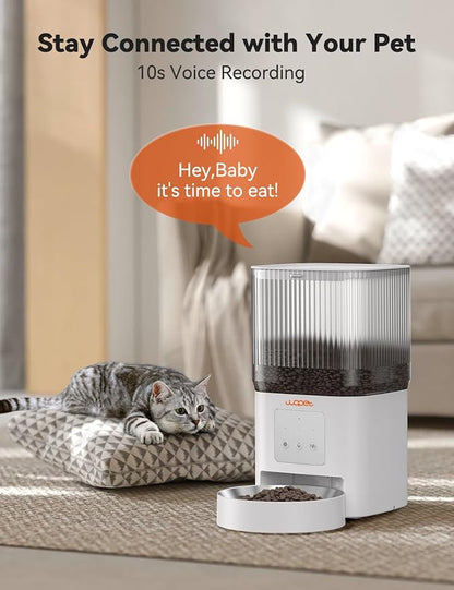 WOPET Automatic Cat Feeder, 5G WiFi Automatic Dog Feeder with APP Control for Remote Feeding, Cat Food Dispenser with Low Food Sensor and Voice Recorder,Up to 10 Meals Per Day for Cats and Dogs