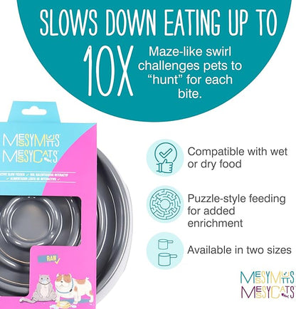 Messy Mutts Interactive Slow Feeder | Puzzle Slow Feeder Dog or Cat Bowl | Enrichment Food Dish to Slow Eating, Prevent Bloating | 8” x 1.3” | 1.75 Cup | Cool Grey