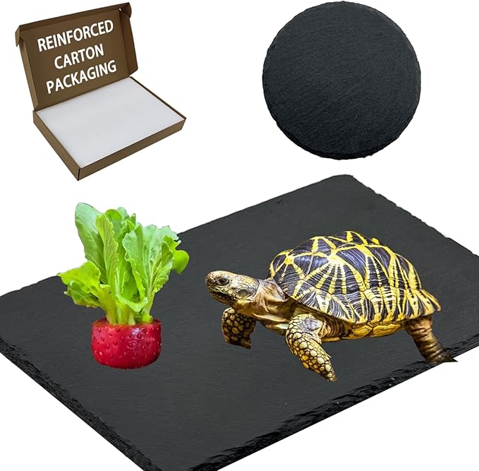 2 Pack Reptile Basking Platform 11.8 × 6" + 4", Reptile Slate, Basking Rock, Slate Tiles Rocks for Reptiles,Terrarium Bowls for Bearded Dragon Tortoise Turtle Ball Python Snake Lizard Gecko
