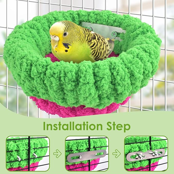 KATUMO Bird Nest, Small Parrot Breeding Bed for Budgie, Parakeet, Cockatiel, Conure, Lovebird, Canary, Finch Birds (Green/Rose, Large)