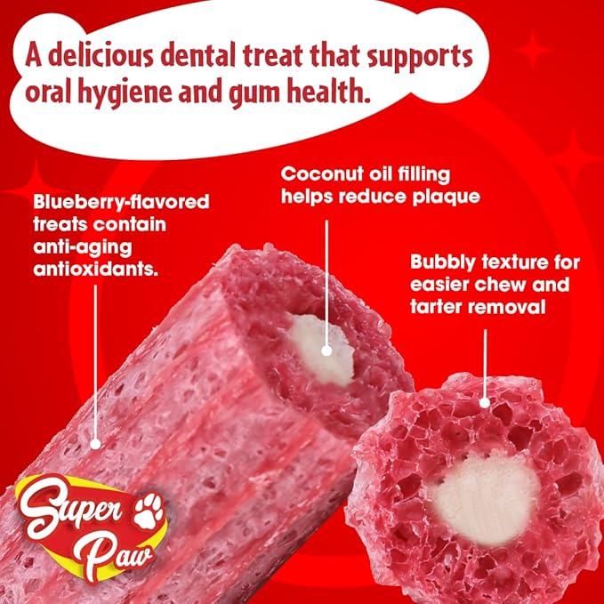SuperPaw Dental Chews for Dogs - Healthy Dog Dental Treats for Teeth and Gums, Natural Chew Toy Alternative, Teeth & Gum Cleaning - Large, Blueberry, Pack of 1