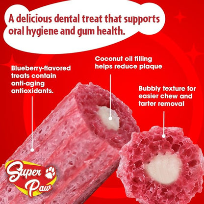 SuperPaw Dental Chews for Dogs - Healthy Dog Dental Treats for Teeth and Gums, Natural Chew Toy Alternative, Teeth & Gum Cleaning - Medium, Blueberry, Pack of 1