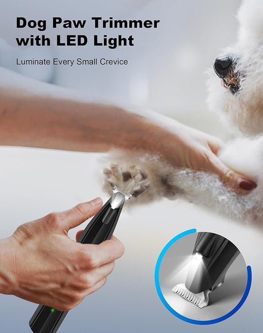 Dog Paw Trimmer for Grooming, Cordless Electric Dog Clippers with LED Light, Rechargeable Low Noise Small Pet Shaver for Trimming Cat's Hair Around Eyes, Faces, Ears, Paws, Rump(Black)