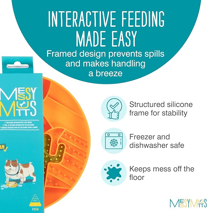 Messy Mutts and Cats Interactive Slow Feeder | Desert Orange - 2 Cup Capacity | 8” Round Silicone Puzzle Slow Feeder for Dogs/Cats | Enrichment Food Dish for Slow Eating, Bloating