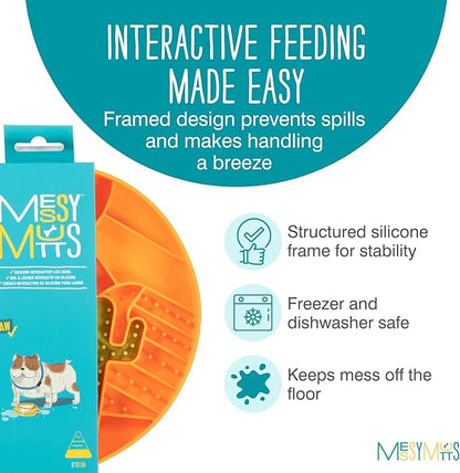 Messy Mutts and Cats Interactive Slow Feeder | Desert Orange - 2 Cup Capacity | 8” Round Silicone Puzzle Slow Feeder for Dogs/Cats | Enrichment Food Dish for Slow Eating, Bloating