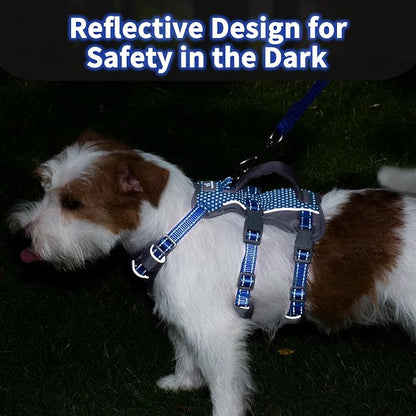 Huntboo Reflective Dog Harness with Handle, Escape Proof, No Slip, Breathable, Lightweight, Adjustable Lift Harness for Small, Medium, and Large Dogs Walking, Training, and Running Gear(Sea Blue,XS)