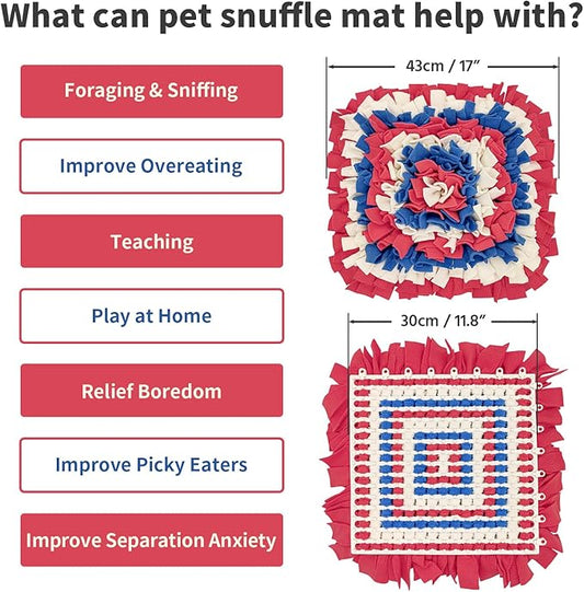 Pet Snuffle Mat for Dogs, Dog Feeding Mat, Nosework Training Mats for Foraging Instinct Interactive Puzzle Toys (Red&Blue&White)
