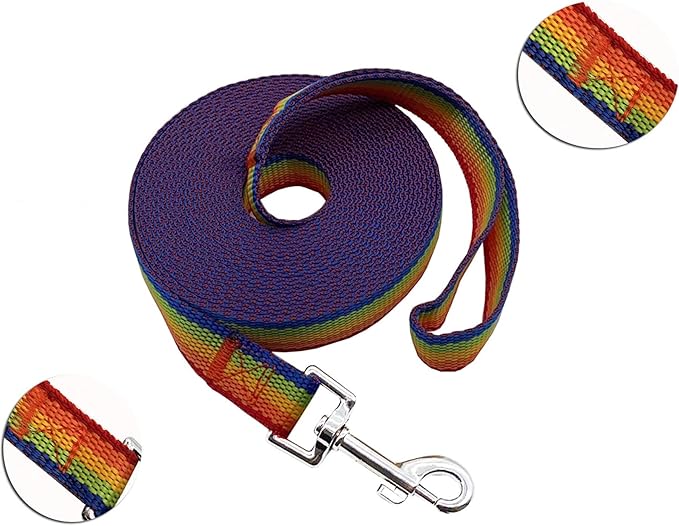 Nylon Training Dog Leash for Small Medium Large Dogs, 15ft 20ft 30ft 50ft Long Leash Dog/Puppy Lead for Obedience Recall Training, Camping (15ft, Rainbow)