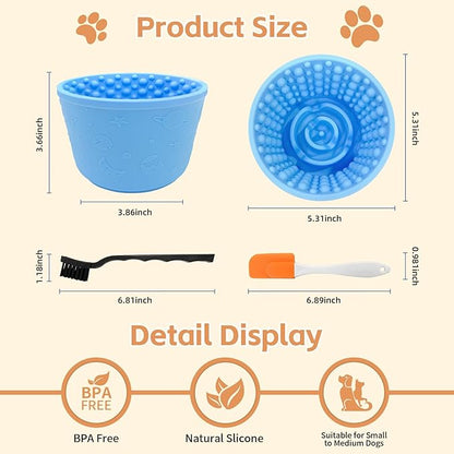 Dog Lick Bowl with Brush and Scraper, Anxiety Relief Silicone Slow Feeder Treat Dispenser, Anti-chocking Pet Dish, Non-Slip Interactive Entertainment Dog Puzzle Toy for Medium & Large-Light Blue