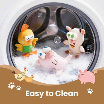 Nocciola Squeaky Dog Toys, Durable Farm Critter Plush Stuffed Dog Toys with Crinkle & 3 Unique Realistic Animal Squeak Sounds to Keep Dogs Busy, Puppy Teeth Toys for Small, Medium & Large Dogs