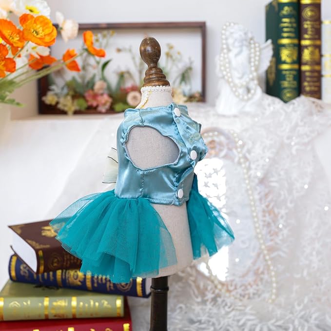 Fashion Sweet Puppy Dog Blingbling Princess Skirt Pet Dog Lace Cake Camisole Tutu Dress J-Blue M