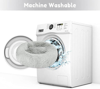 Calming Dog Bed & Cat Bed, Anti-Anxiety Donut Dog Cuddler Bed, Warming Cozy Soft Dog Round Bed, Fluffy Faux Fur Plush Dog Cat Cushion Bed for Small Medium Dogs and Cats (20"/24"/27"/30")