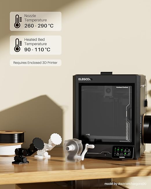 ELEGOO PC Filament 1.75mm Black 1KG, Tough and Durable Professional 3D Printer Filament Dimensional Accuracy +/- 0.05mm 1KG Spool Heat Resistant 3D Printing Polycarbonate Material