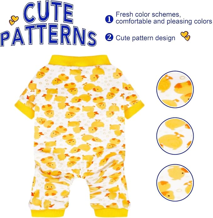 Paiaite Dog Pajamas Onesie: Comfortable Four-Legged Apparel for Small, Medium, & Large Dogs, Polyester Material for Comfort, Wrinkle Resistance, Moisture Wicking, Stretchiness Cartoon Duck XS