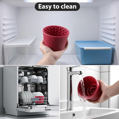 Dog Slow Feeder Lick Bowl - Non-Slip Licking Treat Dispenser for Small Medium Large Dogs, Promotes Anxiety Relief & Prevents Choking, Easy to Clean Feeding Bowl (Wine Red, S)