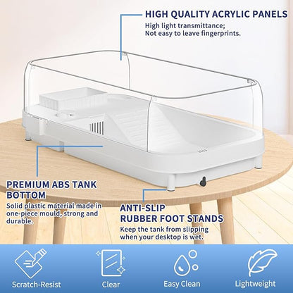Moonorange Large Turtle Tank with Water Pump, Acrylic Turtle Tank Starter Kit with Heightened and Curved Fences, Multi-Function Areas, Bottom Drainage