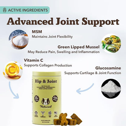 Natural Dog Company Hip & Joint Chews for Dogs with Glucosamine for Dogs + Chondroitin, MSM & Turmeric, Supports Mobility & Reduces Discomfort, Stiffness, Natural Pain Relief Joint Supplement. 180 Ct