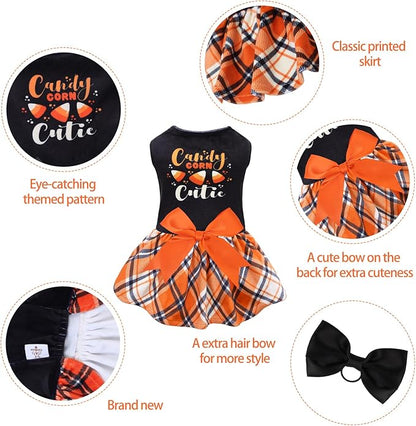 CuteBone Halloween Dog Dresses Velvet Holiday Small Dogs Clothes Onesie Pet Apparel Girl Puppy Skirt with Bow Hair Rope CVA45L-D