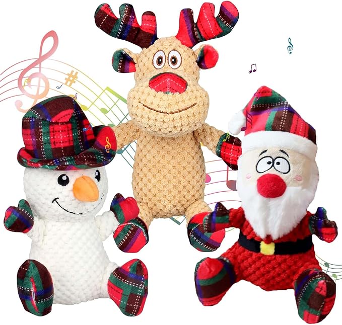 Dog Squeaker Toys, Plush Dog Toy with Squeaker, Cotton Material, Daily Entertainment & Relieve Anxiety, Chew Toy for Dogs, Not Water Resistant (Large, Christmas)