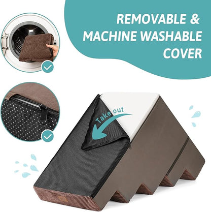 Dog Stairs for Small Dogs, 5 Tier Removable Wider Pet Stairs for Couch and Bed, 23.6" H Non-Slip Dog Steps for Puppies and Old Cats with Support Board, 19.7x29.5x23.6 inch, Brown