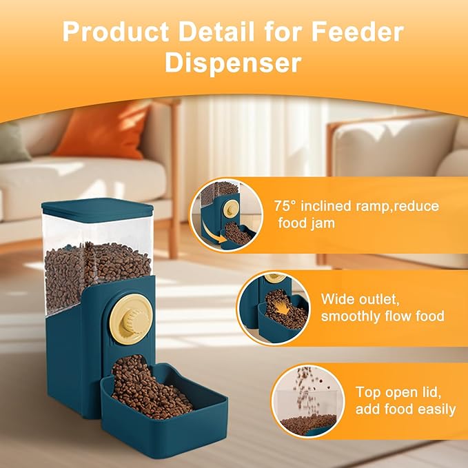 Auto Gravity Food Dispenser for Cage Hanging, 41OZ Capacity Hanging Automatic Pet Cage Feeder, Food Bowl for Cats Dogs Rabbit Ferret Chinchilla Bird Hedgehog Guinea Pig (Dark Blue)