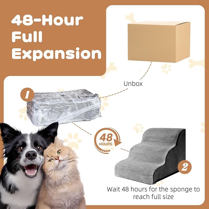 Dog Stairs for Small Dogs and Cats, 16" H 3 Steps Pet Steps Ramp for High Bed, Couch, Sofa, Waterproof Pet Stairs with Removable Washable Cover, Non-Slip Bottom, Dark Gray