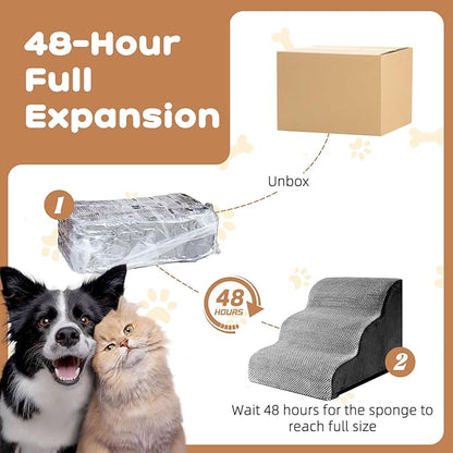 Dog Stairs for Small Dogs and Cats, 16" H 3 Steps Pet Steps Ramp for High Bed, Couch, Sofa, Waterproof Pet Stairs with Removable Washable Cover, Non-Slip Bottom, Dark Gray