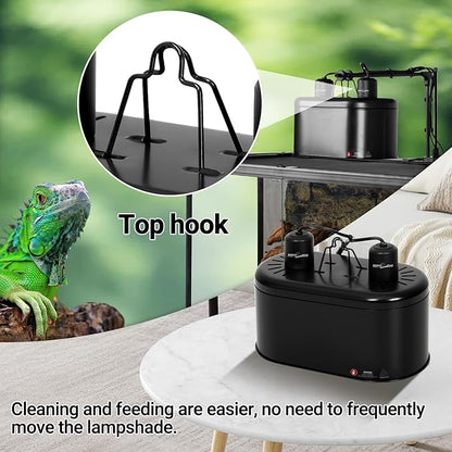 REPTI ZOO Dual Reptile Light Fixture for Reptile Dome UVB Lamp Fixture Dual Reptile Reflector Dome Lamp Cap Combo Integration Design Heat Lighting