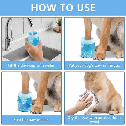 Dog Paw Cleaner Cups for Dogs Pets Foot Washer Paw Scrubber for Medium Small Dogs Cats Cleaning Cup White Hearts Sky Blue