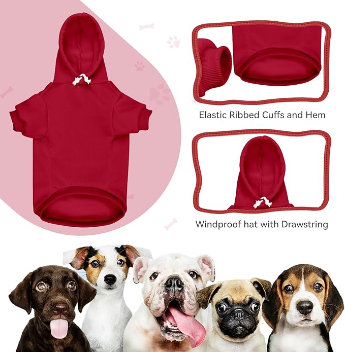 Dog Sweaters for Large Dogs Pet Sweater Solid Soft Brushed Fleece Dog Hoodie Clothes Pet Hoodie Sweatshirt with Pocket(Red-L)