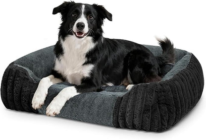Dog Beds for Large Sized Dogs 35x28 Inch, Comfort-Sided Orthopedic Dog Bed Couch with Breathable Shredded Memory Foam, Faux Rabbit Fur Pet Bed, Non-Detachable, Non-Slip, Machine Washable