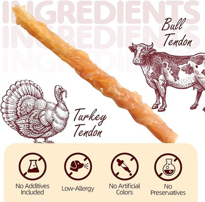 TailParty Turkey Tendons for Dogs, 4 oz All-Natural Dental Chew Sticks, Rawhide Alternative, Long-Lasting Training-Reward Treats for Health-Conscious Pet Owners (10 Strips/Pack)