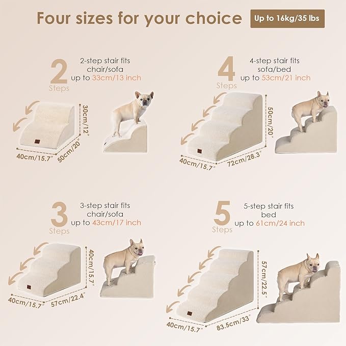 EHEYCIGA Curved Dog Stairs Ramp for High Beds 22.6" H, 5-Step Dog Steps for Small Dogs and Cats, Pet Stairs for High Bed Climbing, Non-Slip Balanced Pet Step Indoor, Beige