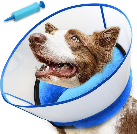 2-in-1 Upgraded Inflatable Dog Cone Collar with Detachable Anti-Licking Shield, Soft Adjustable Elizabethan Collar for Dogs After Surgery (XL, Blue)