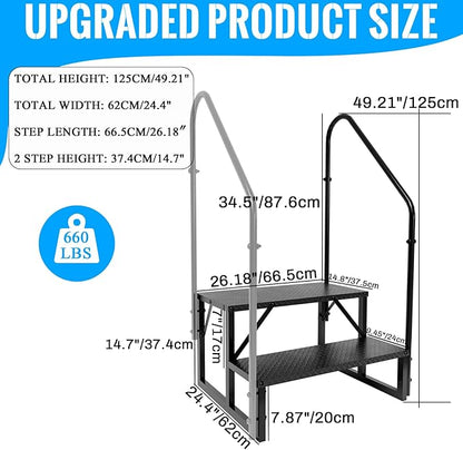 RV Step Stool, 2 Step Ladder, Hot Tub Steps with 2 Handrails, Heavy Duty Ladder Shelf Bookcase, 5th Wheel RV Mobile Home Stairs for Camper/Porch/SPA Pool/Pet Stairs(1 Pack)