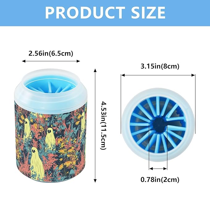 Dog Paw Cleaner Cups for Dogs Pets Foot Washer Paw Scrubber for Medium Small Cats Dogs Cleaning Cup Yellow Pop Art Ghost