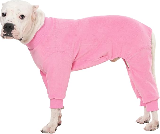 Dog Pajamas Winter Fleece Sweaters Soft Cozy 4 Legs Onesie for Medium Dogs Girl Cold Weather Pet Jumpsuit Pjs for Sensitive Skin Warm Jammies for Sleeping Walking, Pink M
