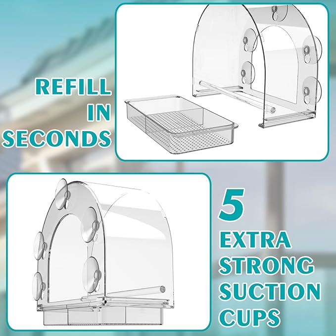 Large Window Bird Feeder, Birds Feeder with Extra Strong Suction Cups, Sturdy and Durable Bird House for Window Viewing Outside Outdoors, Garden Decor Garden Gifts for Bird Lover