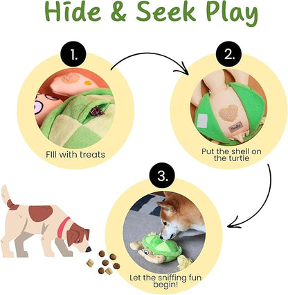 Interactive Dog Toys, Durable Chew Squeaky Tug of War Toys for Large Medium Small Dogs, Snuffle Puppy Toy for Teeth Cleaning, 2 in 1 Puzzle Toy, Birthday Gift -Turtle