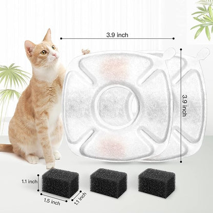 42 Pcs Cat Water Fountain Replacement Filters-21 Pack Water Fountain Filters 21 Pack Pre-Filter Sponges, Pet Fountain Replacement Filters Fit for 95oz/2.8L Cat Pet Fountain