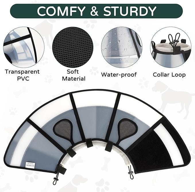 Soft Dog Cone Collar for Large Dogs, Mesh Windows Transparent E Collar for Dog, Anti-Bite Lick Wound Healing After Surgery Neuter Safety Practical Comfy Plastic Cone Black XL
