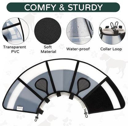 Soft Dog Cone Collar for Large Dogs, Mesh Windows Transparent E Collar for Dog, Anti-Bite Lick Wound Healing After Surgery Neuter Safety Practical Comfy Plastic Cone Black XL