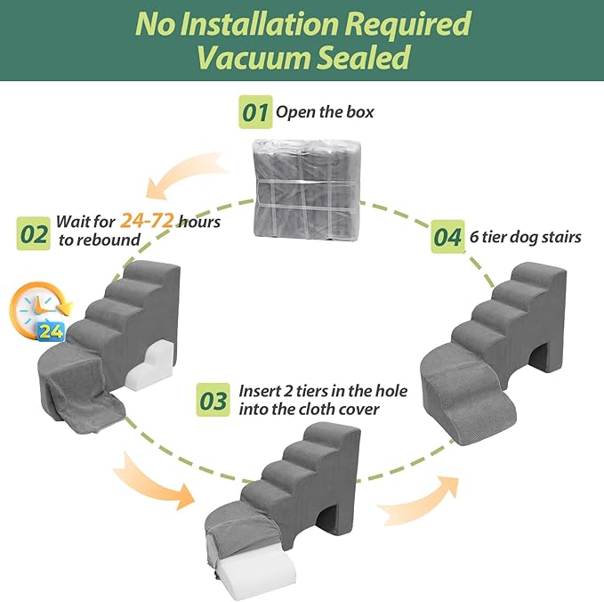 6 Tier Dog Stairs/Steps for High Bed, 27.5”H Non-Slip Pet Stairs Adjust to Left Side of Bed, Pet Steps for Puppies, Old Pets, and Injured Dogs, Gray