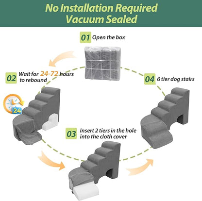 6 Tier Dog Stairs/Steps for High Bed, 27.5”H Non-Slip Pet Stairs Adjust to Left Side of Bed, Pet Steps for Puppies, Old Pets, and Injured Dogs, Gray