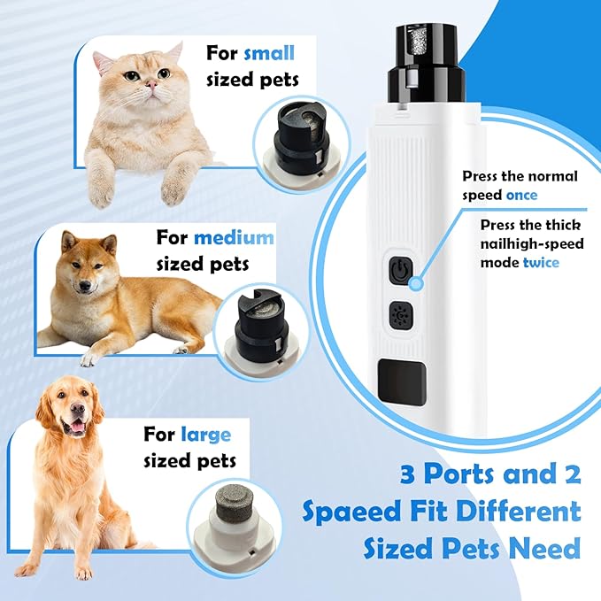 Dog Nail Grinder, Electric Pet Nail Grinder with 2 Speed Digital USB Rechargeable Dog Nail Trimmer Nail Claw Clippers with LED Lighting Quiet Paws Grooming for Large Medium Small Dogs Pet